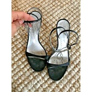BCBGirls y2k babydoll strappy heeled sandals black‎ silver 8B dance formal prom